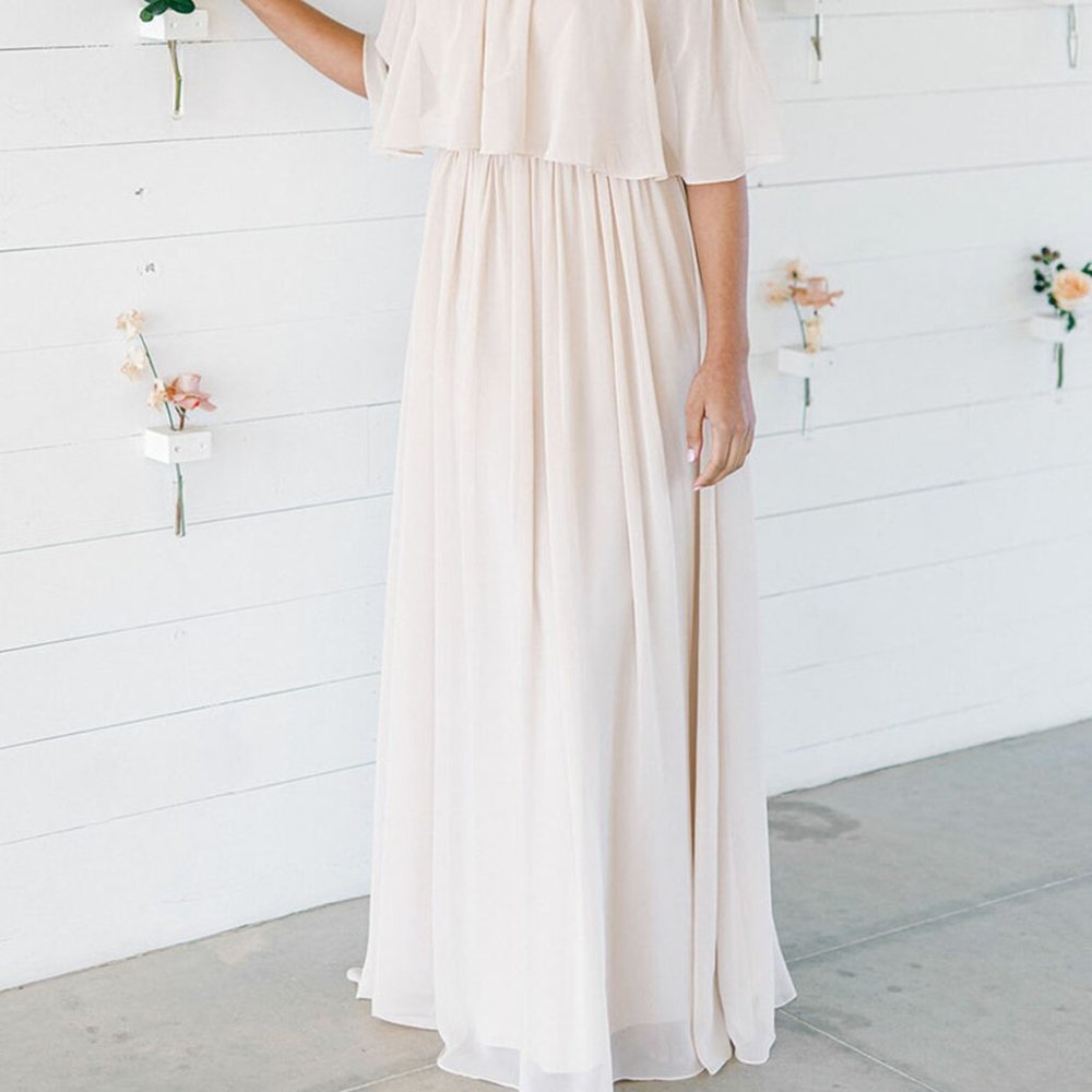 Revelry Abigail Chiffon Dress | Champagne | Size 12 | Regular Maxi